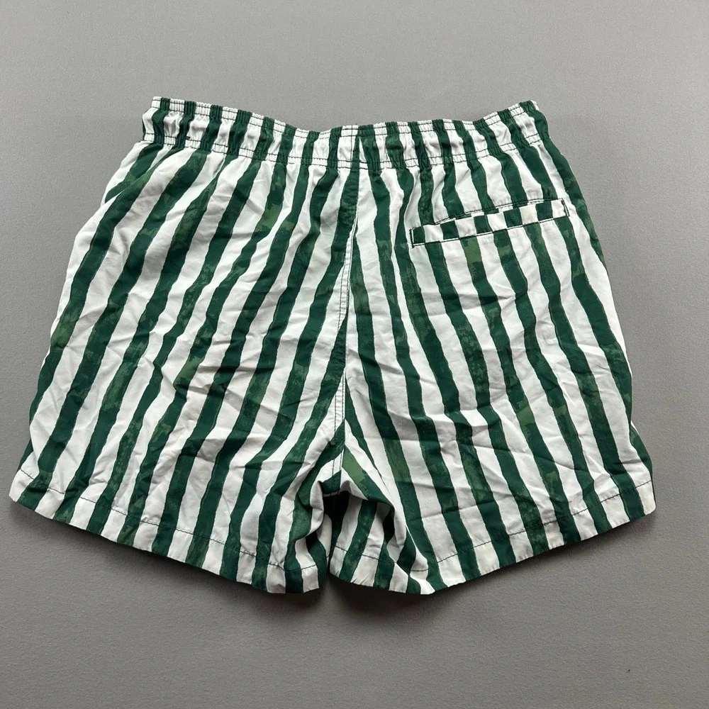 H&M Swim Shorts Mens M White Green Striped Mesh Lined Drawstring Surfing Diving